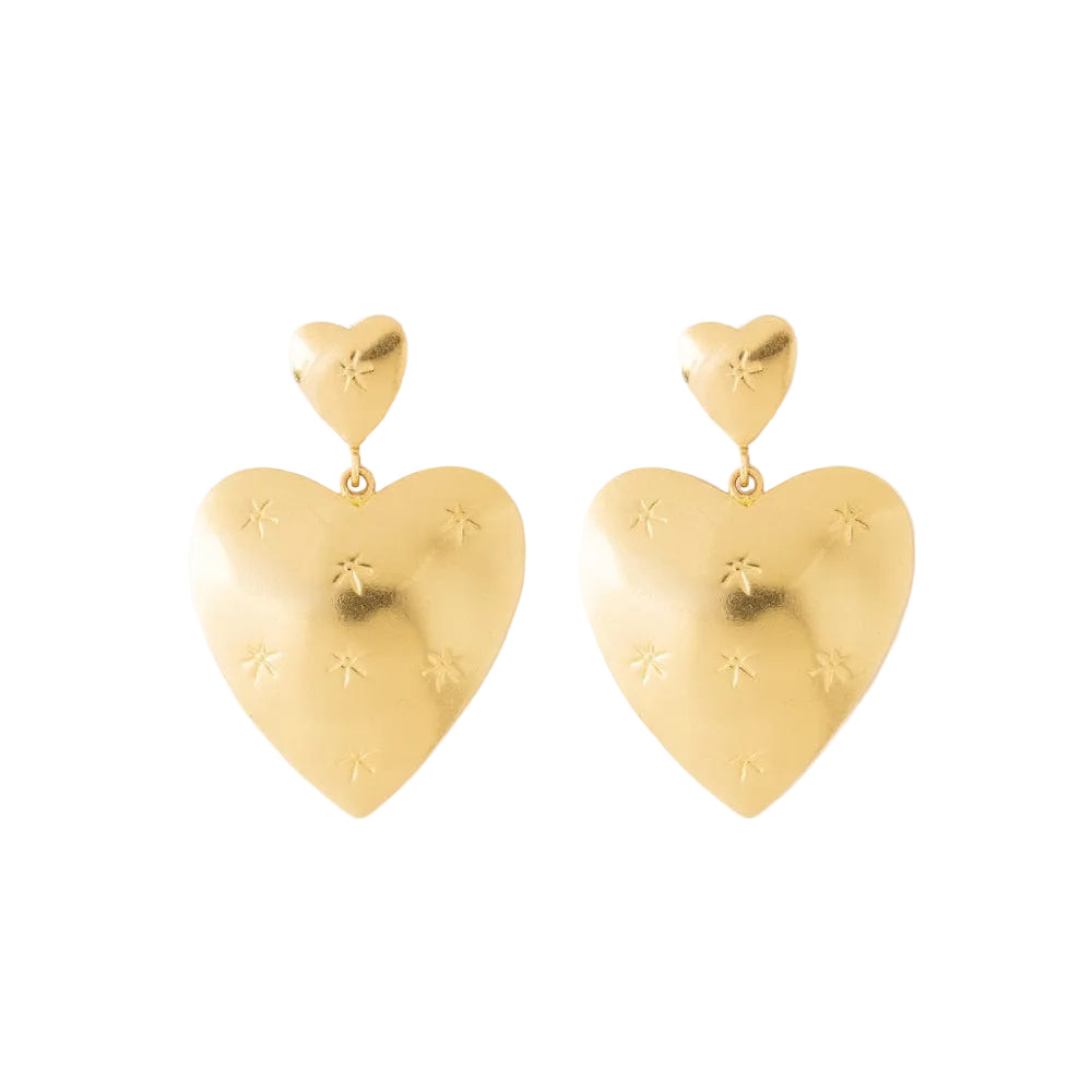 Laura Dangle Heart Earrings - Brass - Ink + Alloy
