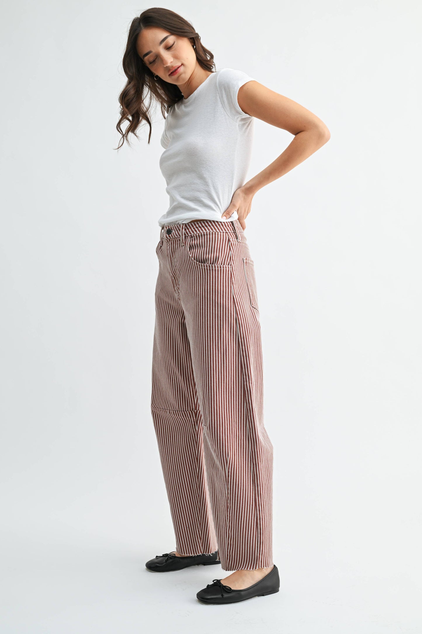 Spice Brown Stripe Barrel Jean