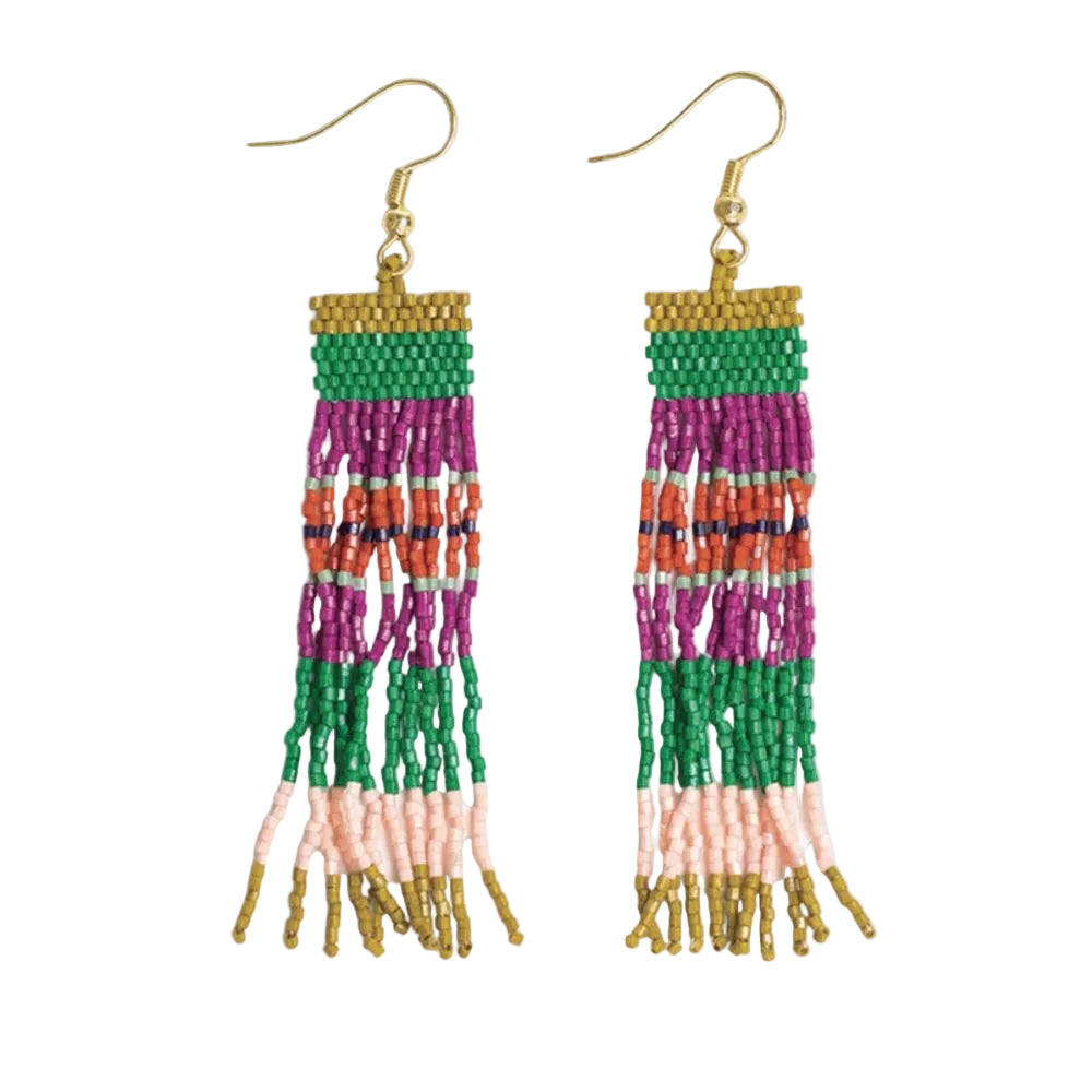 Billie Mixed Horizontal Stripes Beaded Fringe Earrings - Rio - Ink + Alloy