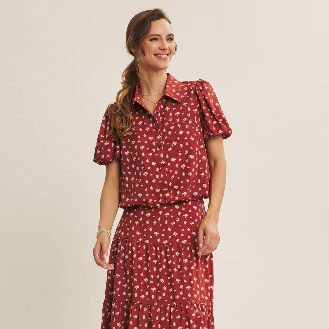 Floral Bubble Hem Blouse