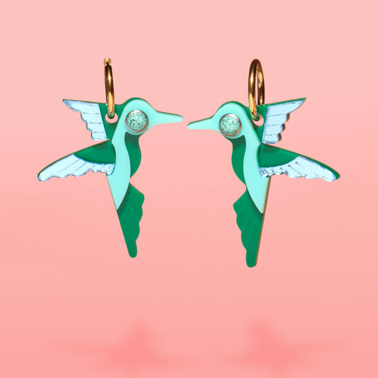 Hummingbird Hoop Earrings Green + Turquoise