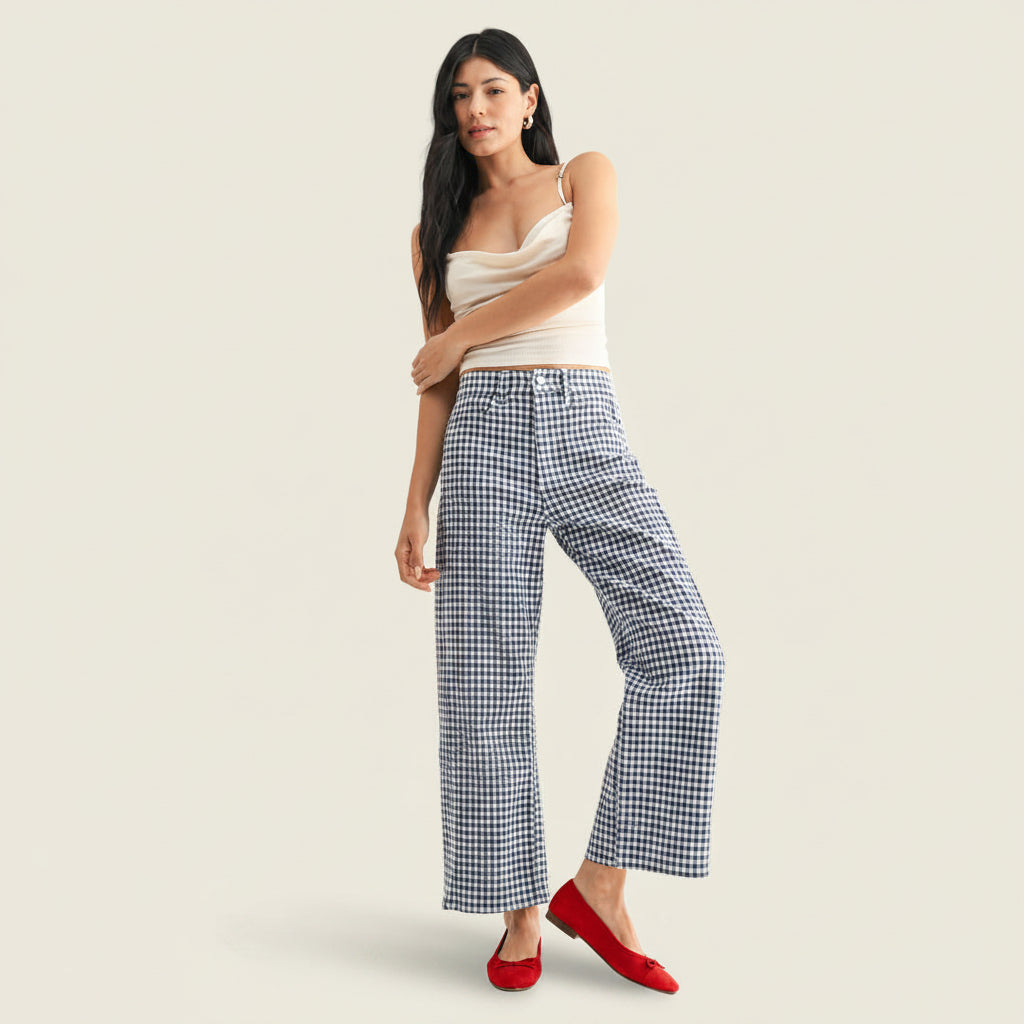 Barrel Jean Twist - Navy Gingham