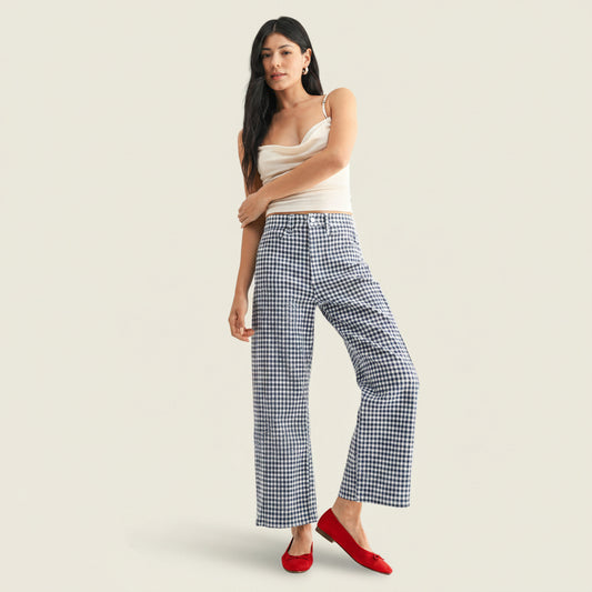 Barrel Jean Twist - Navy Gingham