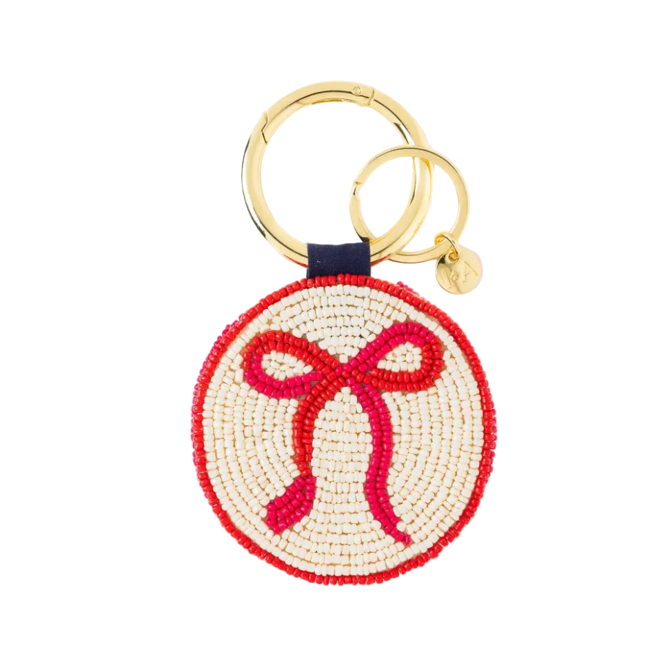 Kelsey Bow Seed Bead Bag Charm Key Ring Ivory - Ink + Alloy