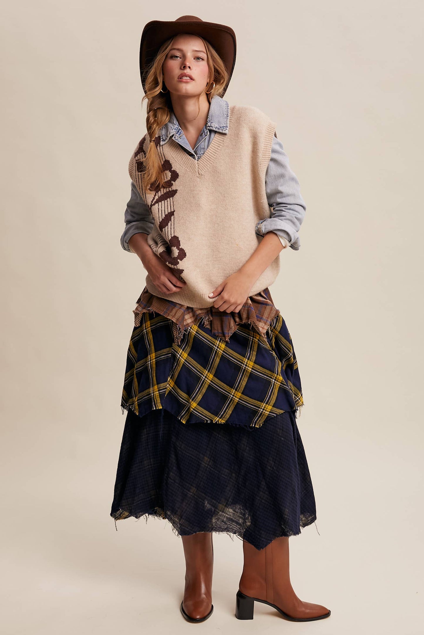 Intarsia Floral Knit Sweater Vest