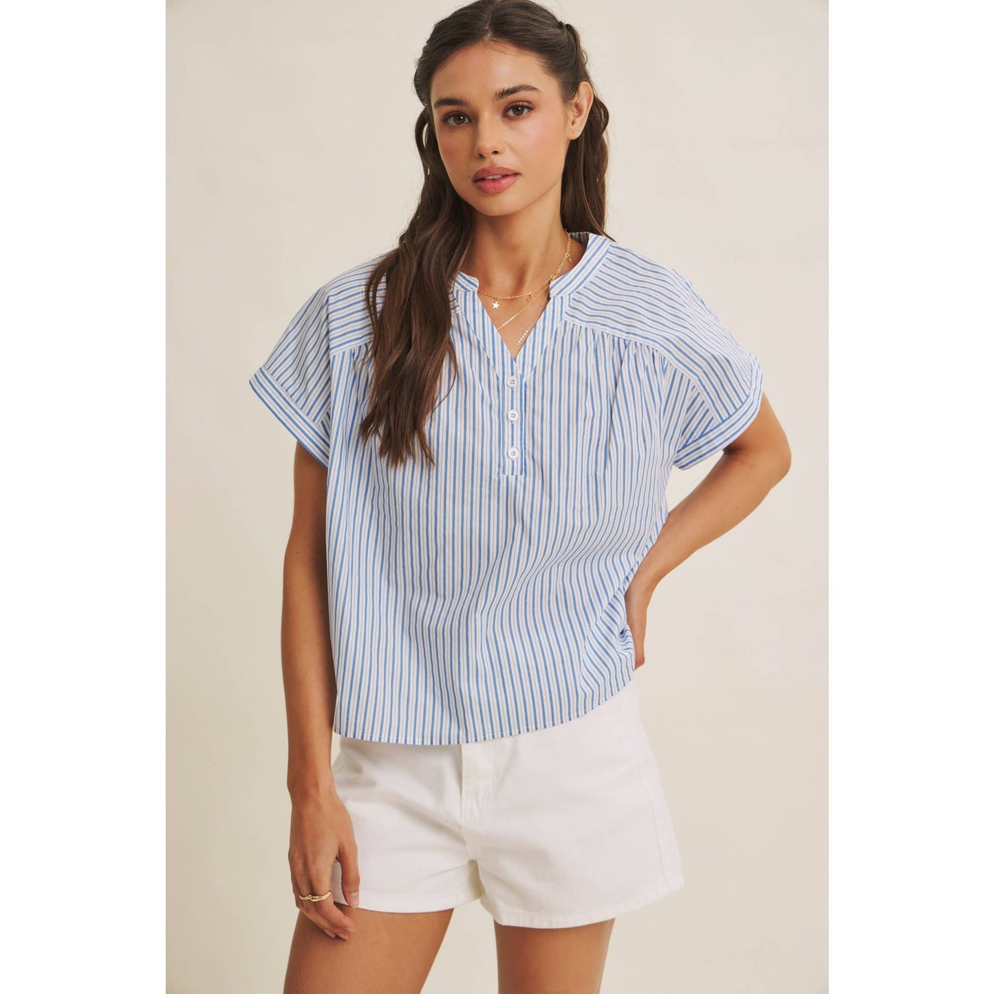 HARBOR MORNING CANDY STRIPE DROP SHOULDER BLOUSE TOP