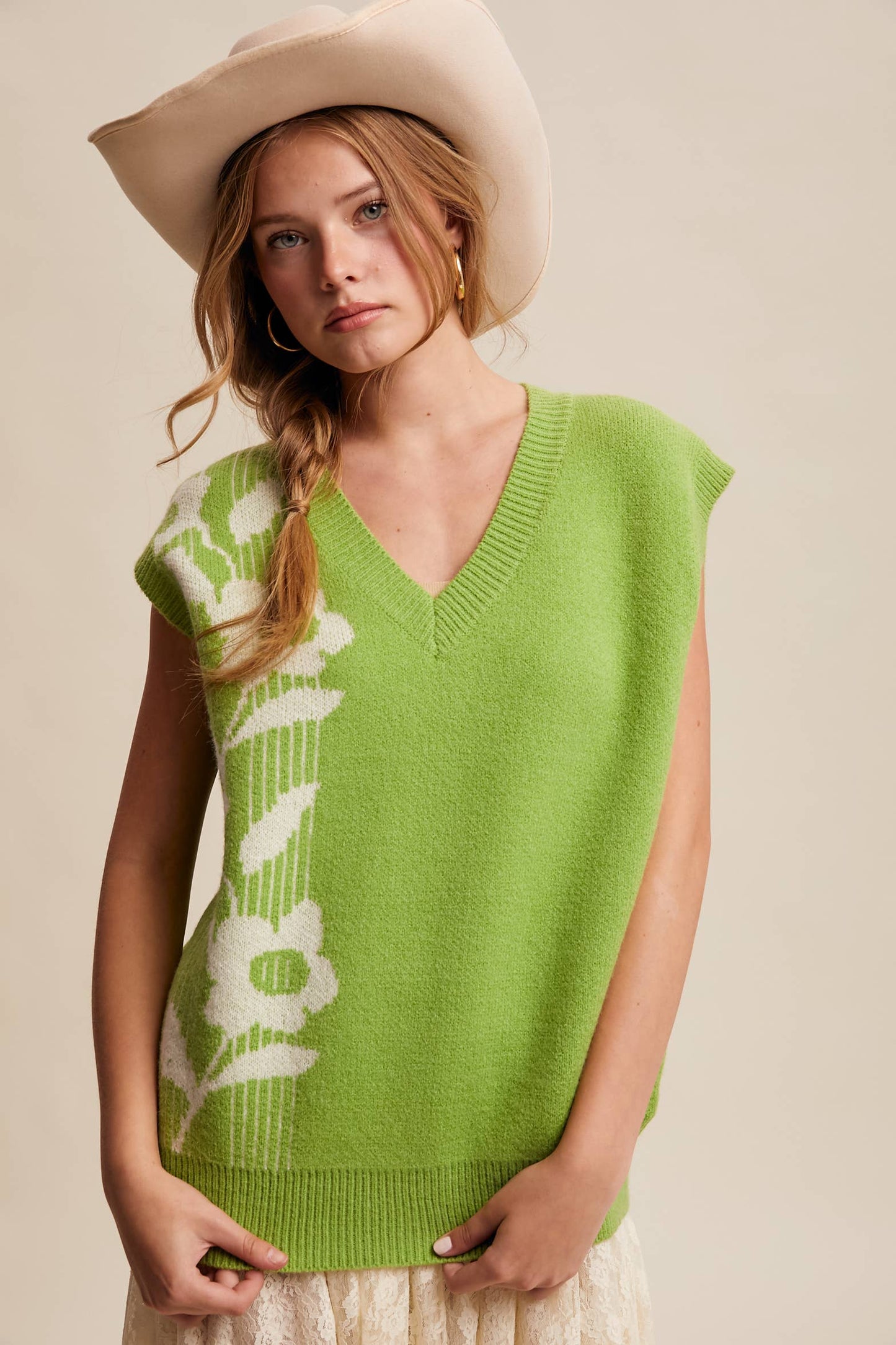Intarsia Floral Knit Sweater Vest