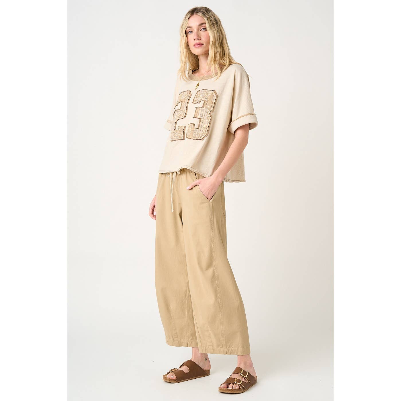 Wide Barrel Leg Drawstring Pants