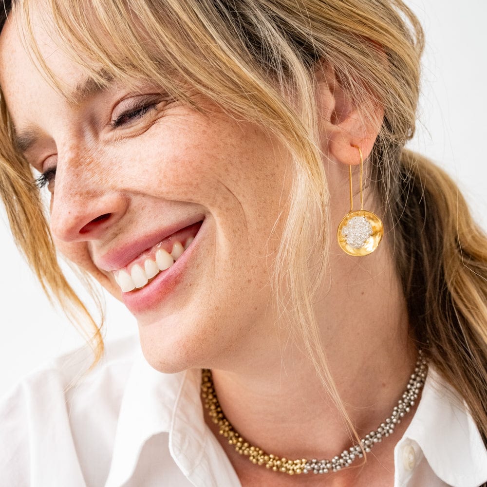 Bobbi Hammered Disc With Clusters Earrings - 18k Gold + Silver - Ink + Alloy