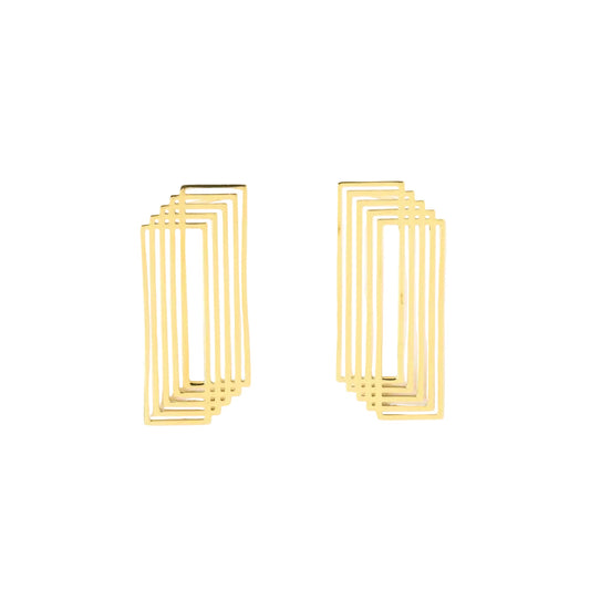 Heather Layered Rectangle Earrings - Brass - Ink + Alloy