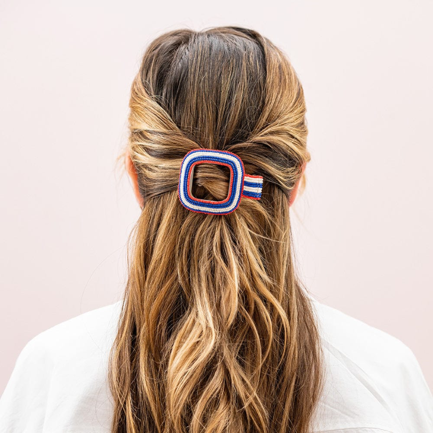 Charlotte Stripe Flat Hair Clip - Lapis - Ink + Alloy