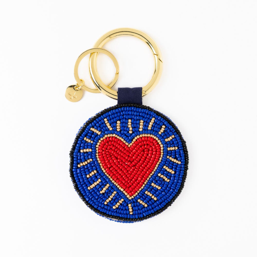 Kelsey Evil Eye Seed Bead Bag Charm Key Ring - Ink + Alloy