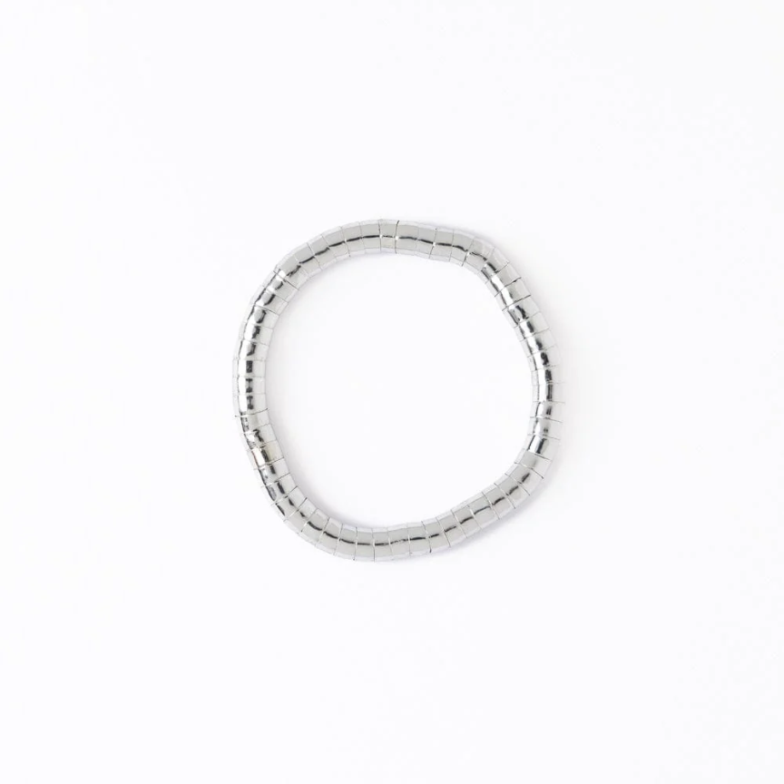Lucille Round Bead Stretch Bracelet - Silver - Ink + Alloy