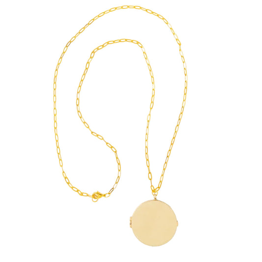 Virginia Locket Necklace On Paperclip Chain Brass - Ink + Alloy
