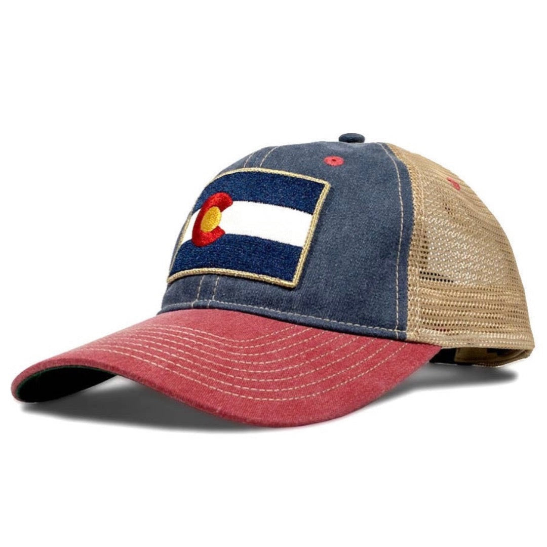 Colorado Vintage Denim Flag Patch Trucker Hat