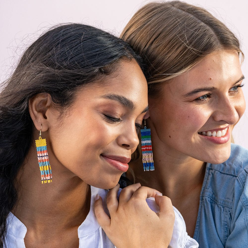 Billie Mixed Horizontal Stripes Beaded Fringe Earrings - St. Tropez - Ink + Alloy