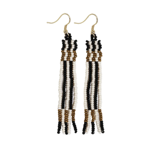Melissa Alternating Two Color Grids Petite Beaded Fringe Earrings - Ink + Alloy