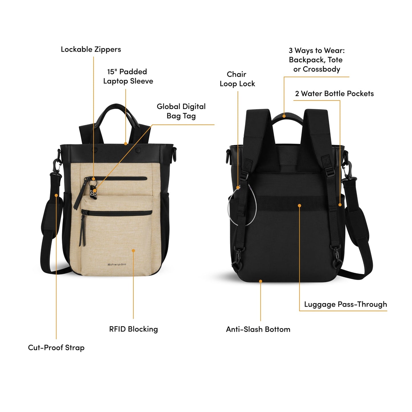 Soleil Anti-Theft Convertible Backpack - Sherpani
