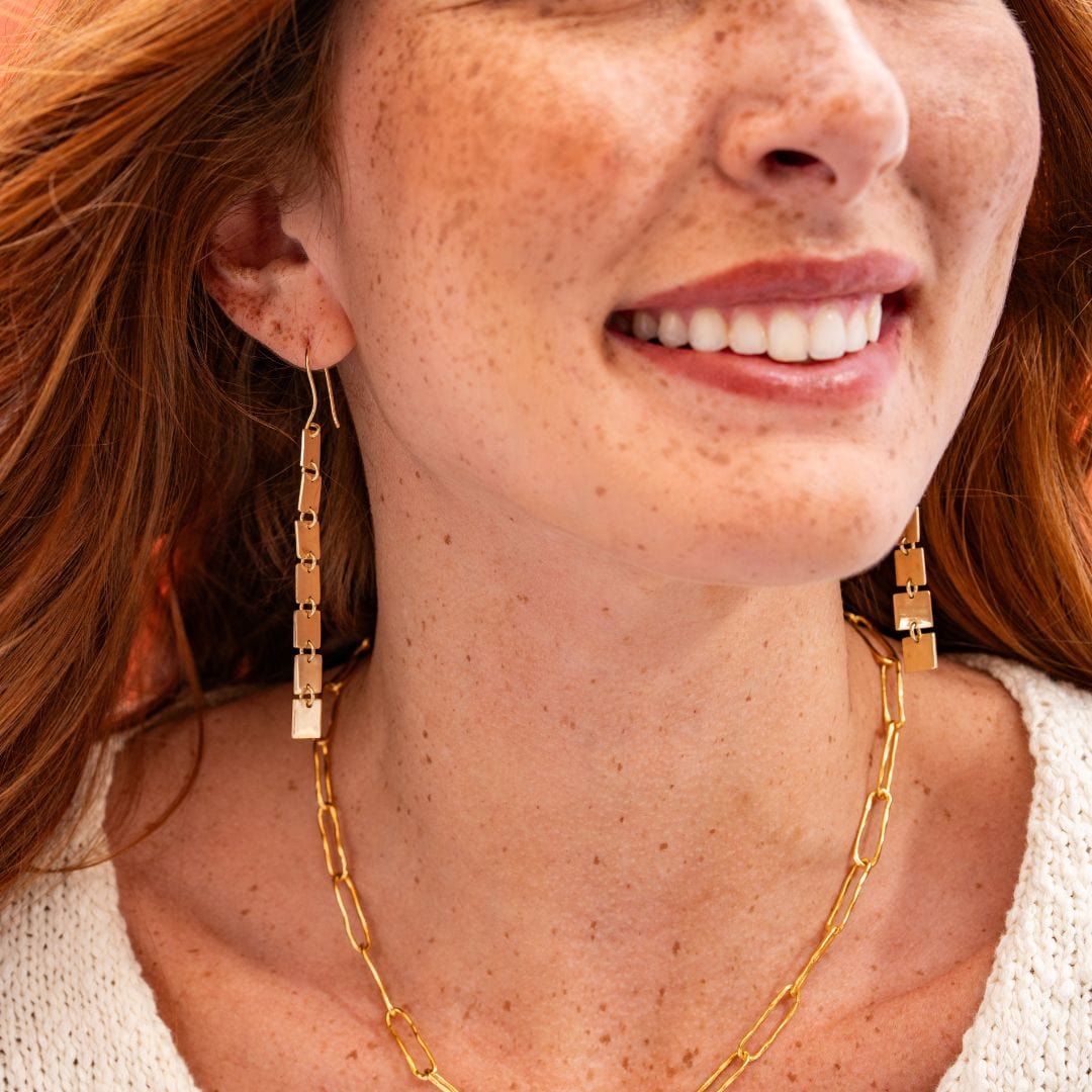 Jade Square Dangle Earrings - Brass - Ink + Alloy