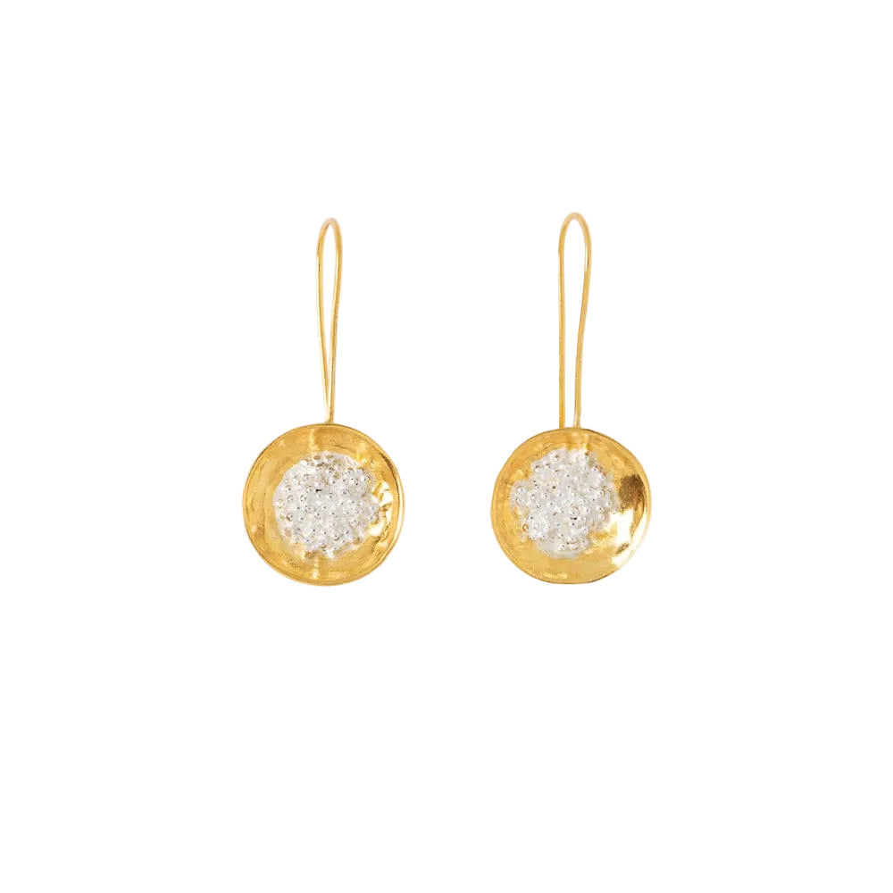 Bobbi Hammered Disc With Clusters Earrings - 18k Gold + Silver - Ink + Alloy