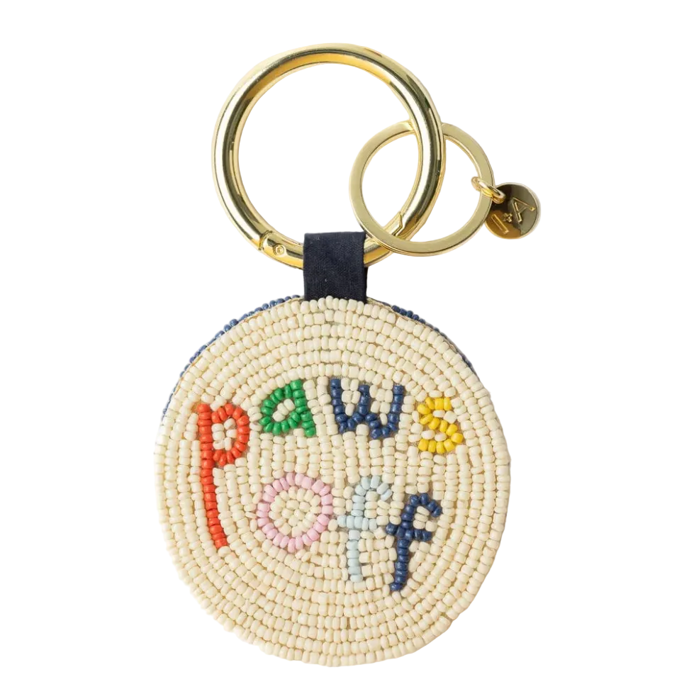 Kelsey Paws Off Seed Bead Bag Accessory Key Ring - Ink + Alloy