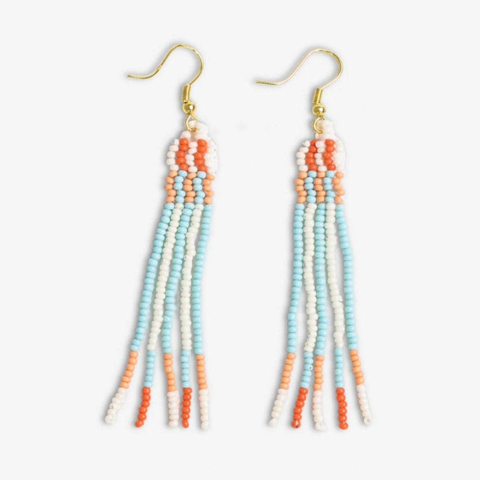 Melissa Alternating Two Color Grids Petite Beaded Fringe Earrings - Ink + Alloy