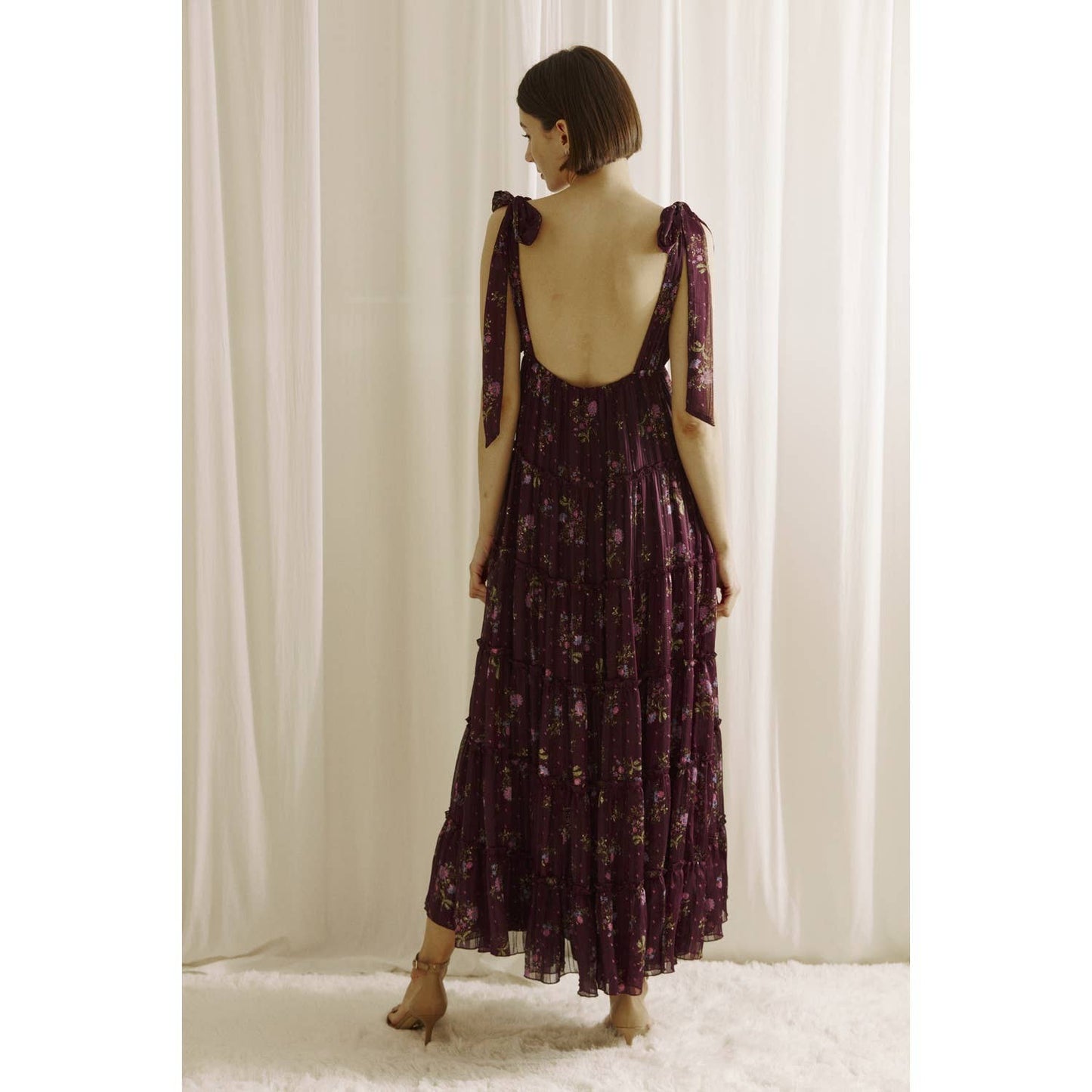FLORAL PRINT RUFFLED MIDI DRESS