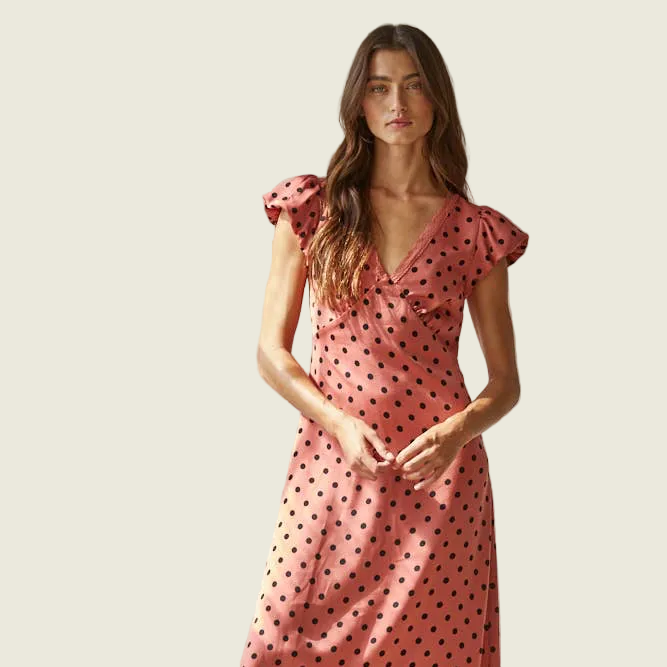 Polka Dot Puffed Capped Sleeve Dress