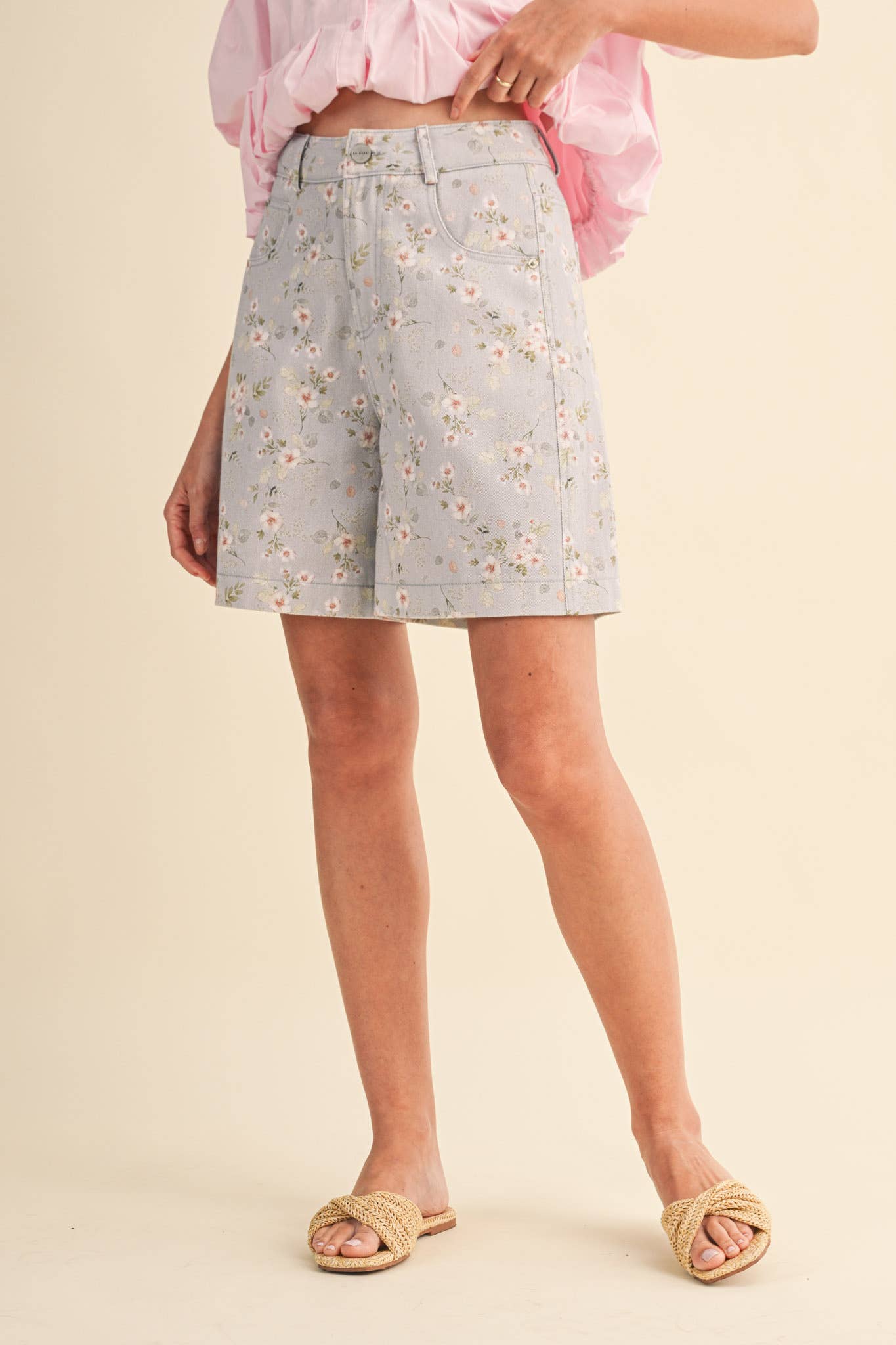 Denim Floral Bermuda Shorts