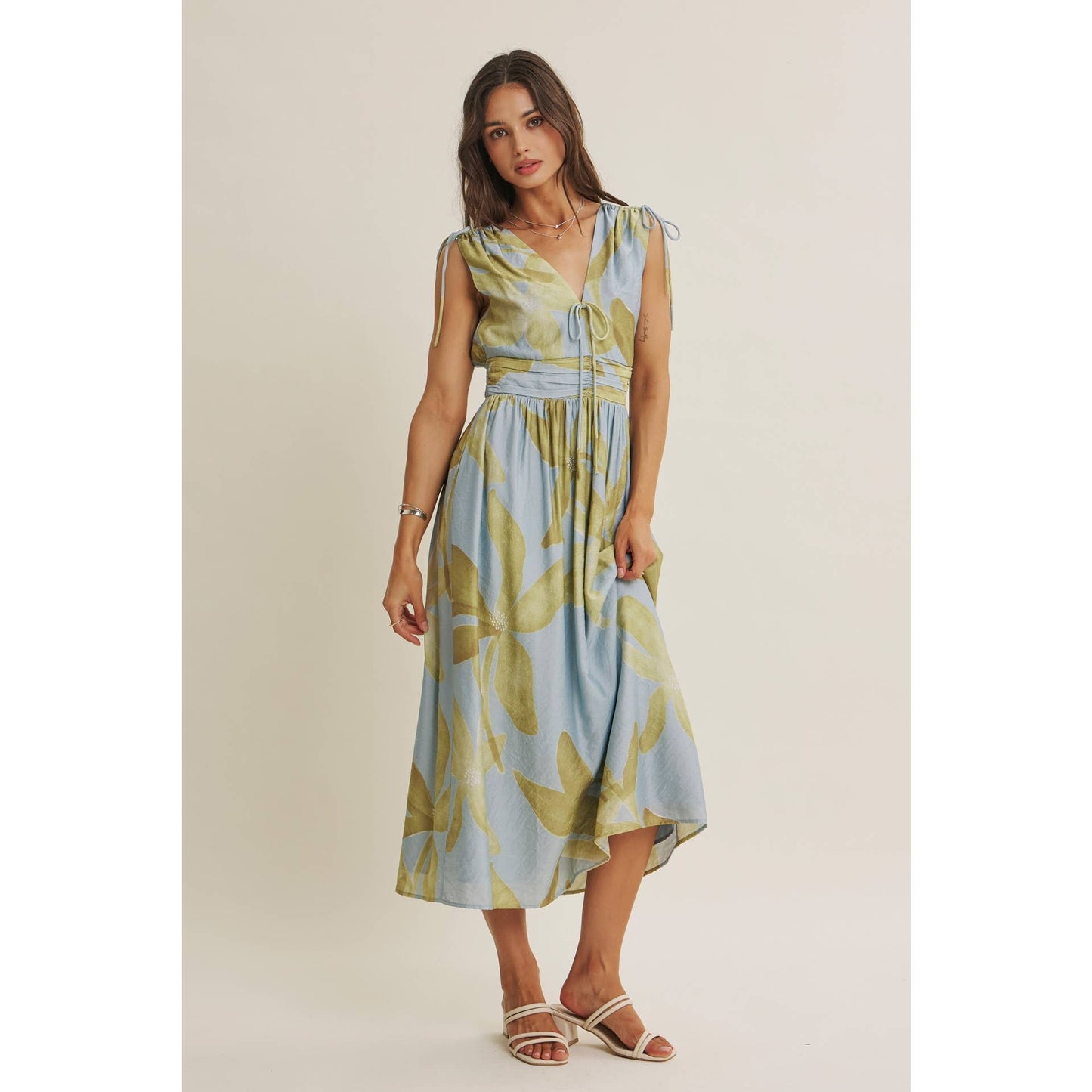 TROPICAL SUNSET OVERSIZED FLORAL MIDI WITH SHOULDER CUTOUT