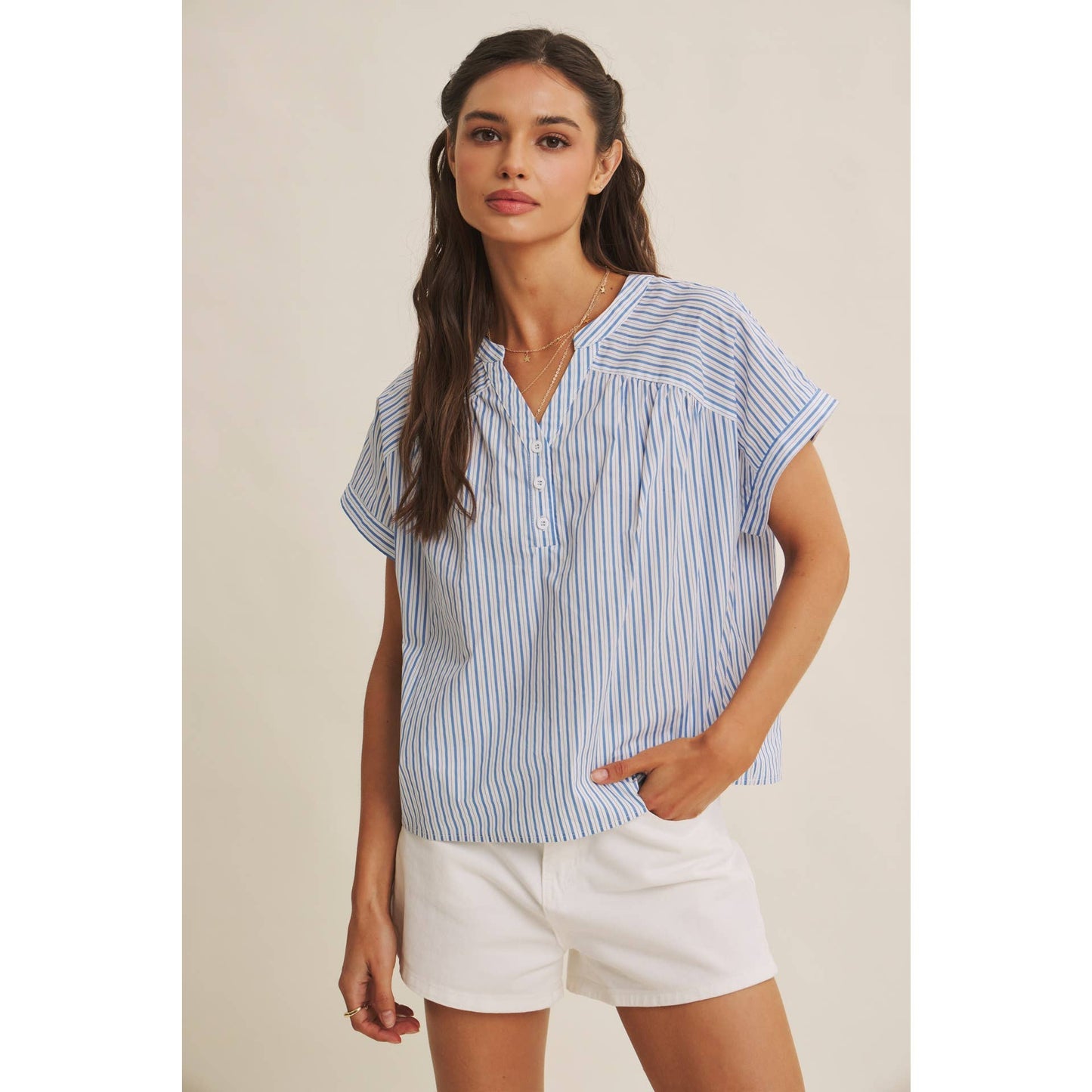 HARBOR MORNING CANDY STRIPE DROP SHOULDER BLOUSE TOP