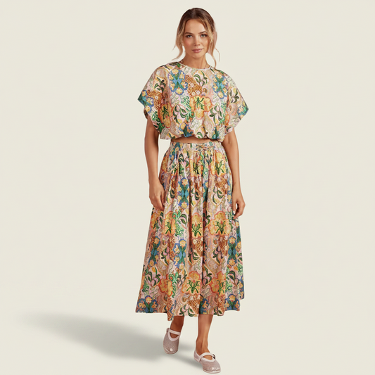 Garden Party Crochet Trim 2-piece Midi Skirt Set