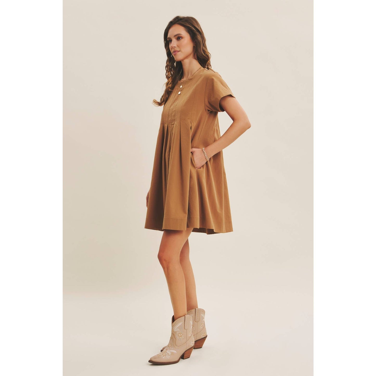 Easygoing Pleated Detail Mini Dress