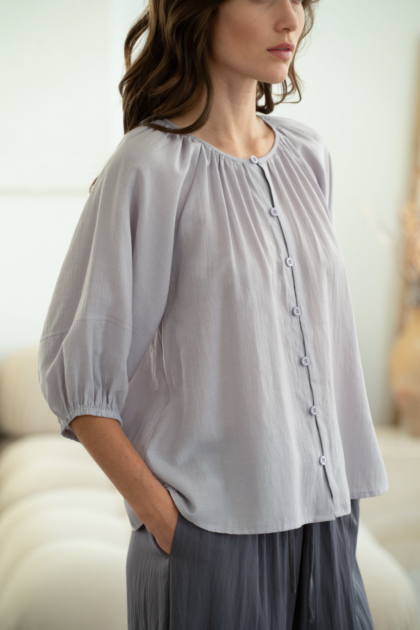 Soft Gathered Neck Blouse