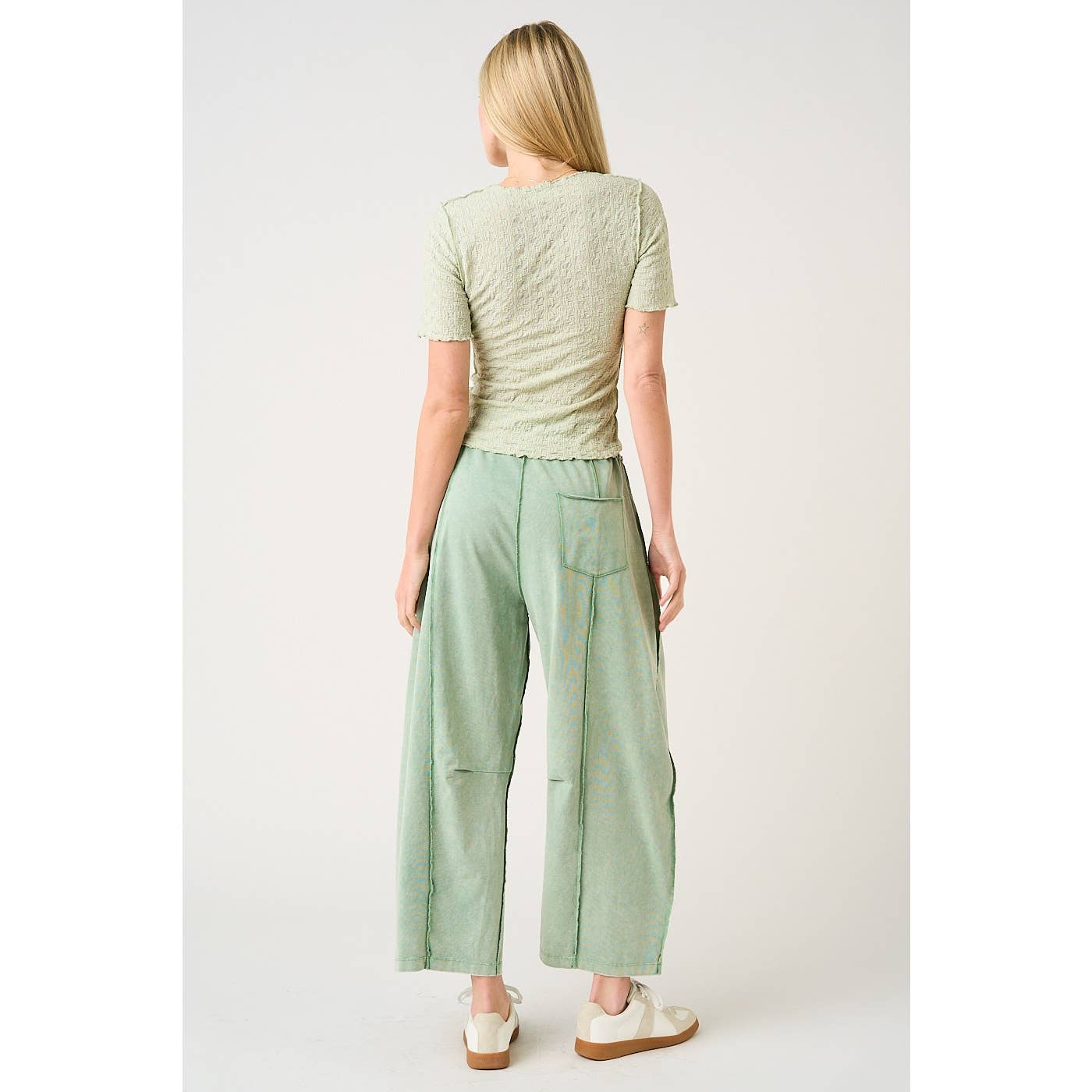 MINERAL WASH SEAM DETAIL PULL ON BARREL PANTS