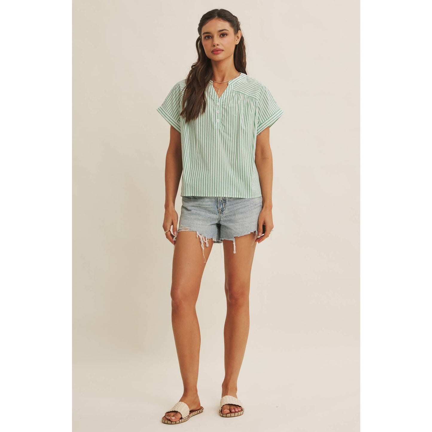 HARBOR MORNING CANDY STRIPE DROP SHOULDER BLOUSE TOP