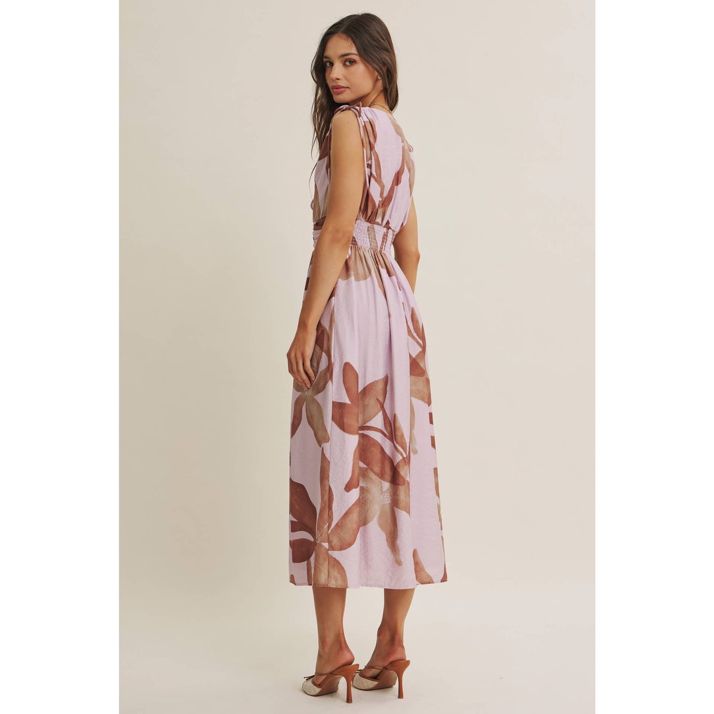 TROPICAL SUNSET OVERSIZED FLORAL MIDI WITH SHOULDER CUTOUT