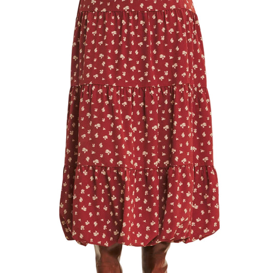 Floral Bubble Hem Tiered Midi Skirt