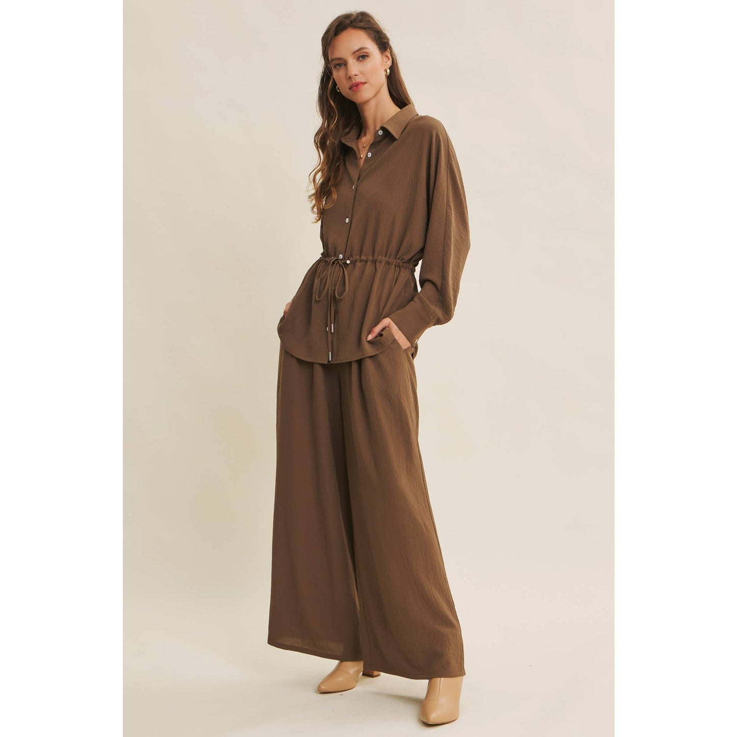 High Waist Wide Leg Mocha Pants