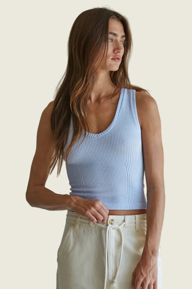 Seamless Knit Nylon Spandex Ribbed V-Neck Tank