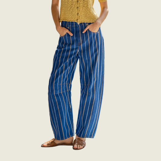 Brushed Stripe Denim Barrel Pants