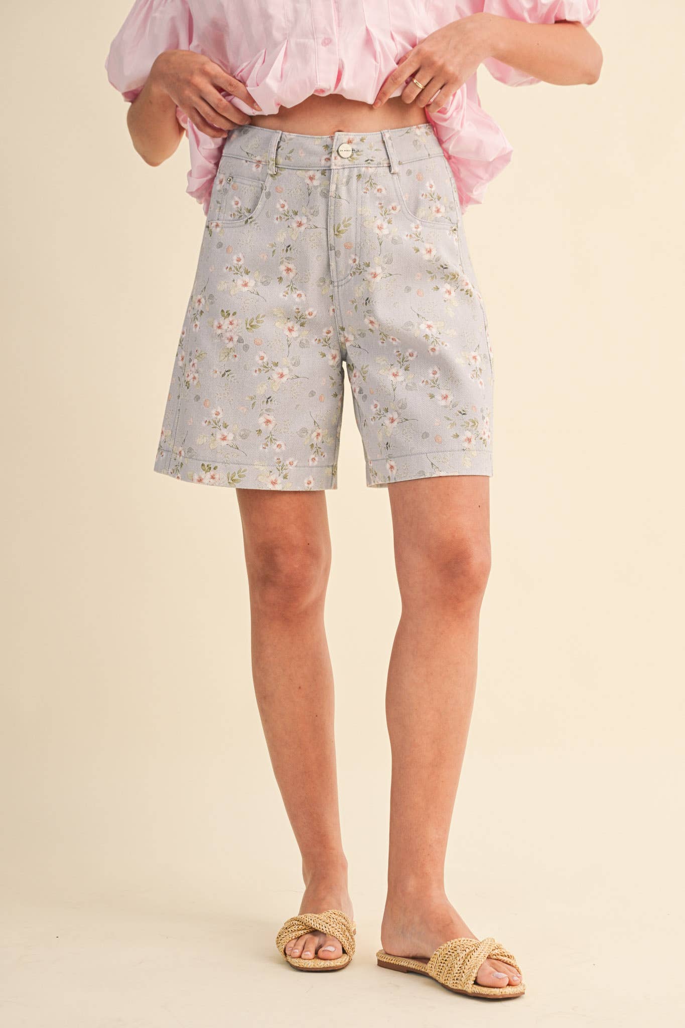 Denim Floral Bermuda Shorts