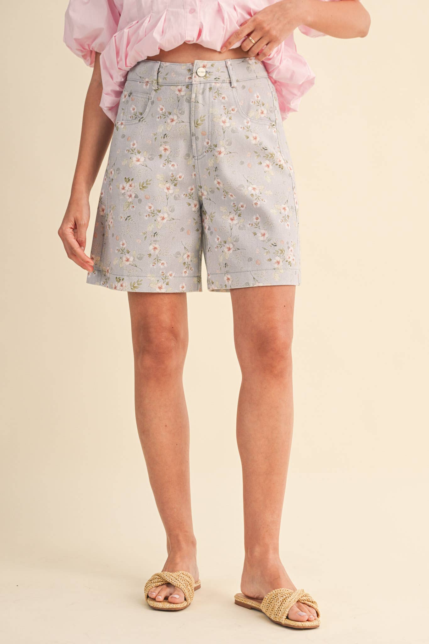 Denim Floral Bermuda Shorts