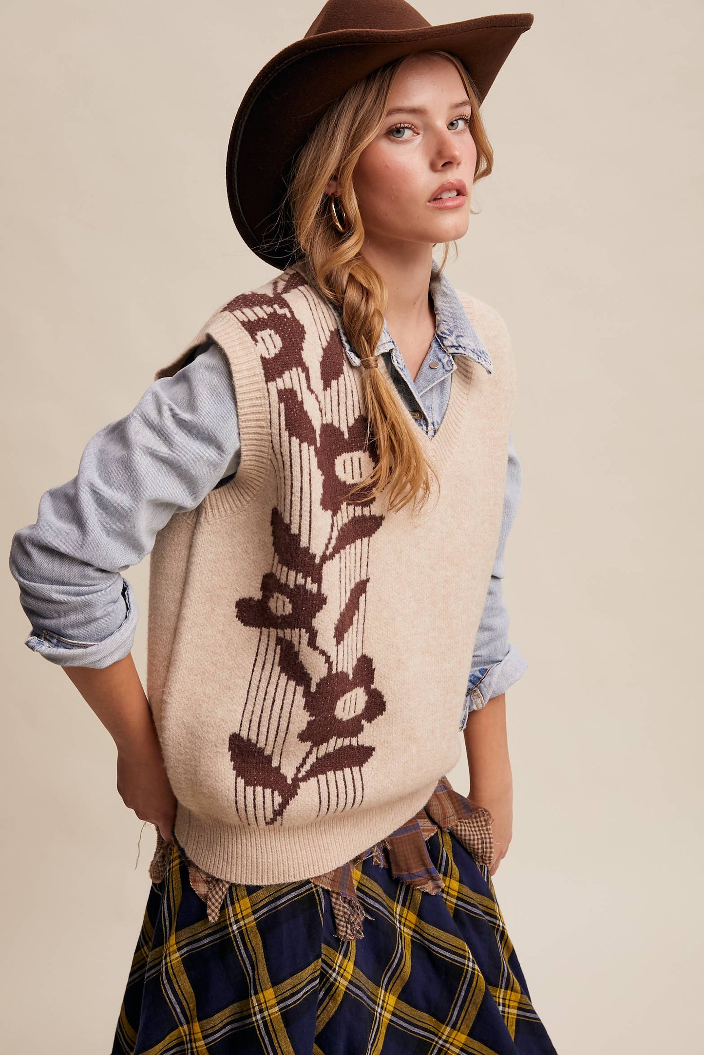 Intarsia Floral Knit Sweater Vest
