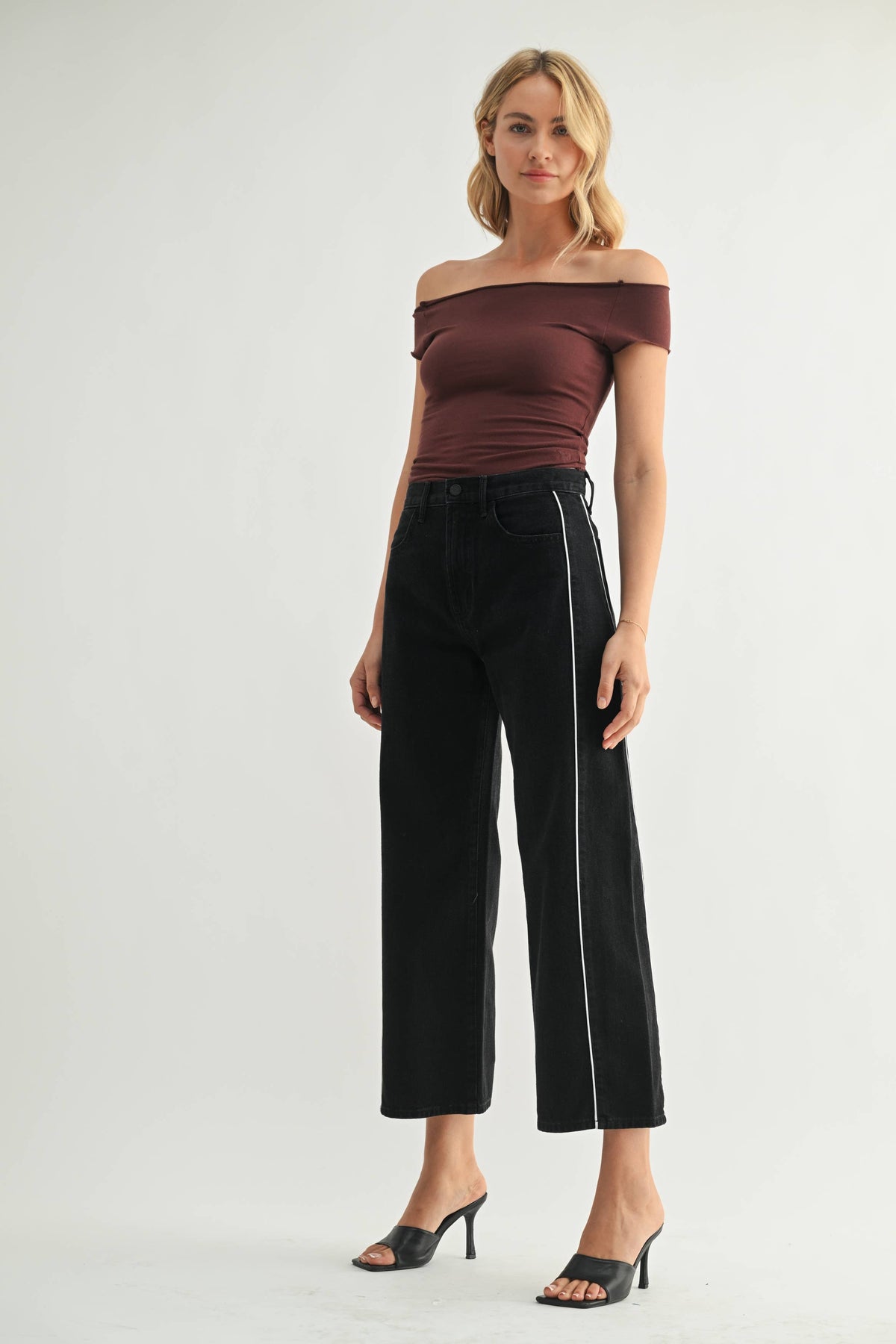Blaire black barrel jean with white piping by Just Black Denim at Imogene Was Here