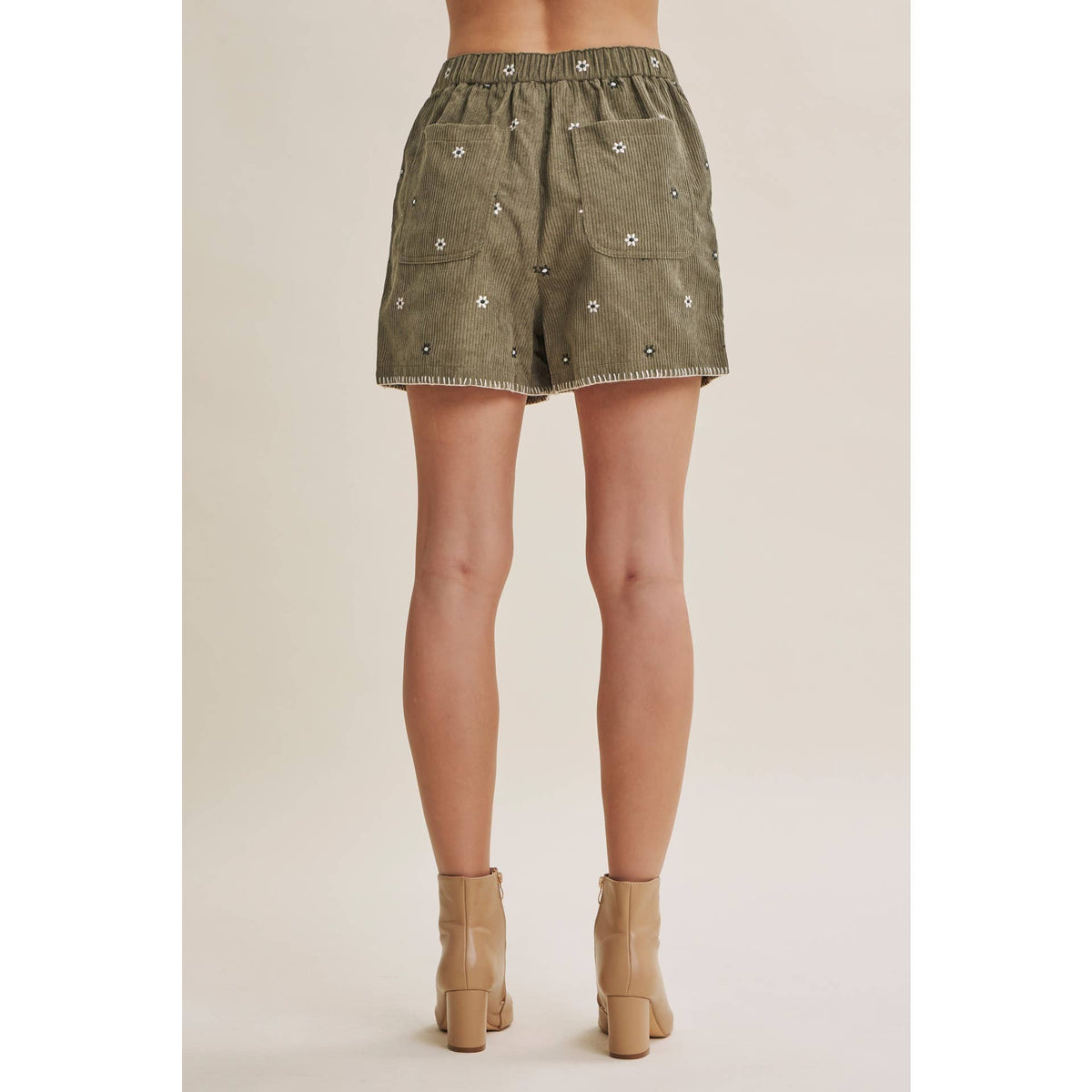 Daisy Embroidered Corduroy Shorts
