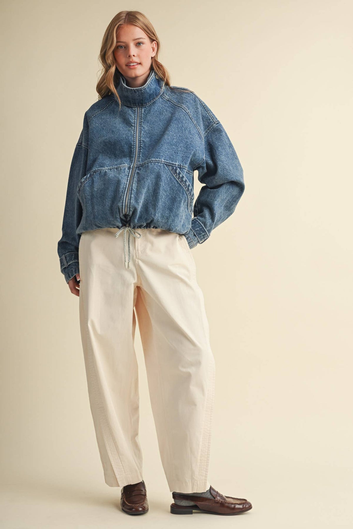 Drawstring Hem Denim Jacket