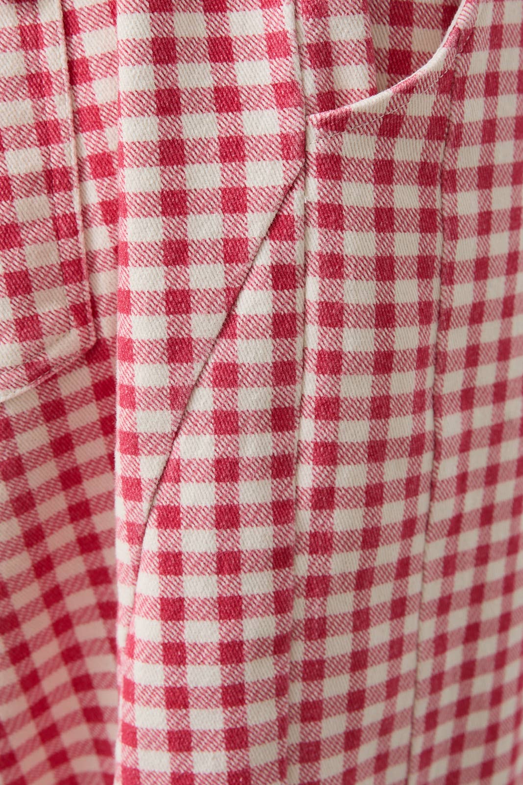 Red Gingham Printed Barrel Twill Pants