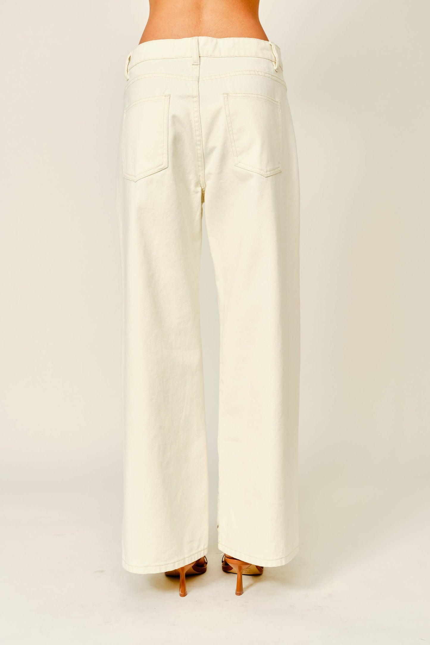 Cut Out Embroidered Wide Leg Jeans
