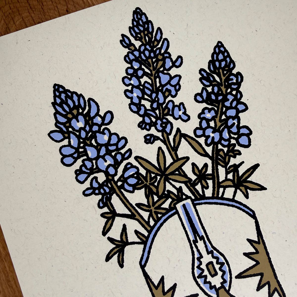 Bluebonnet Boot - Signed 8x10in Silkscreen Print on Recycled Paper
